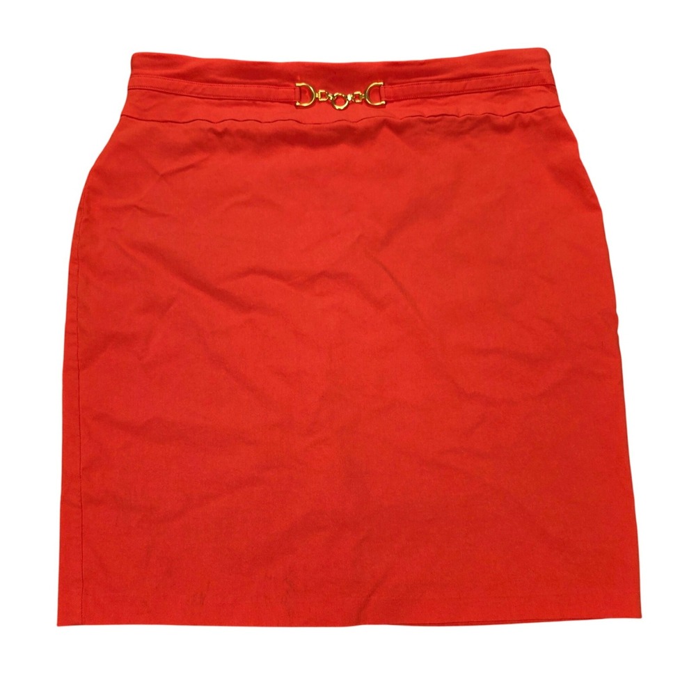 SOHO Apparel Ltd Red Horsebit Pencil Skirt Women's Size L Orange Stretch Vent